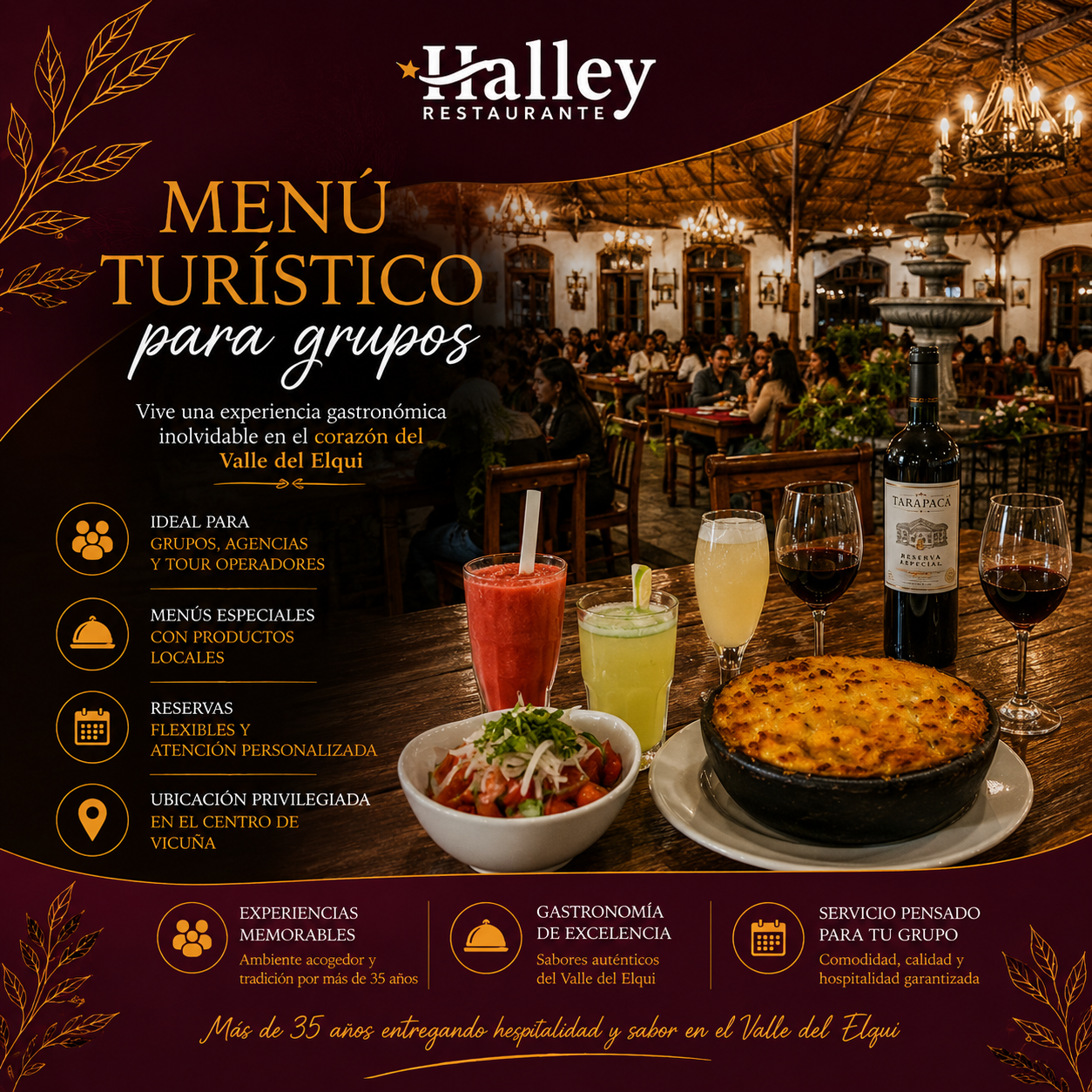 Menú turístico para grupos en Vicuña